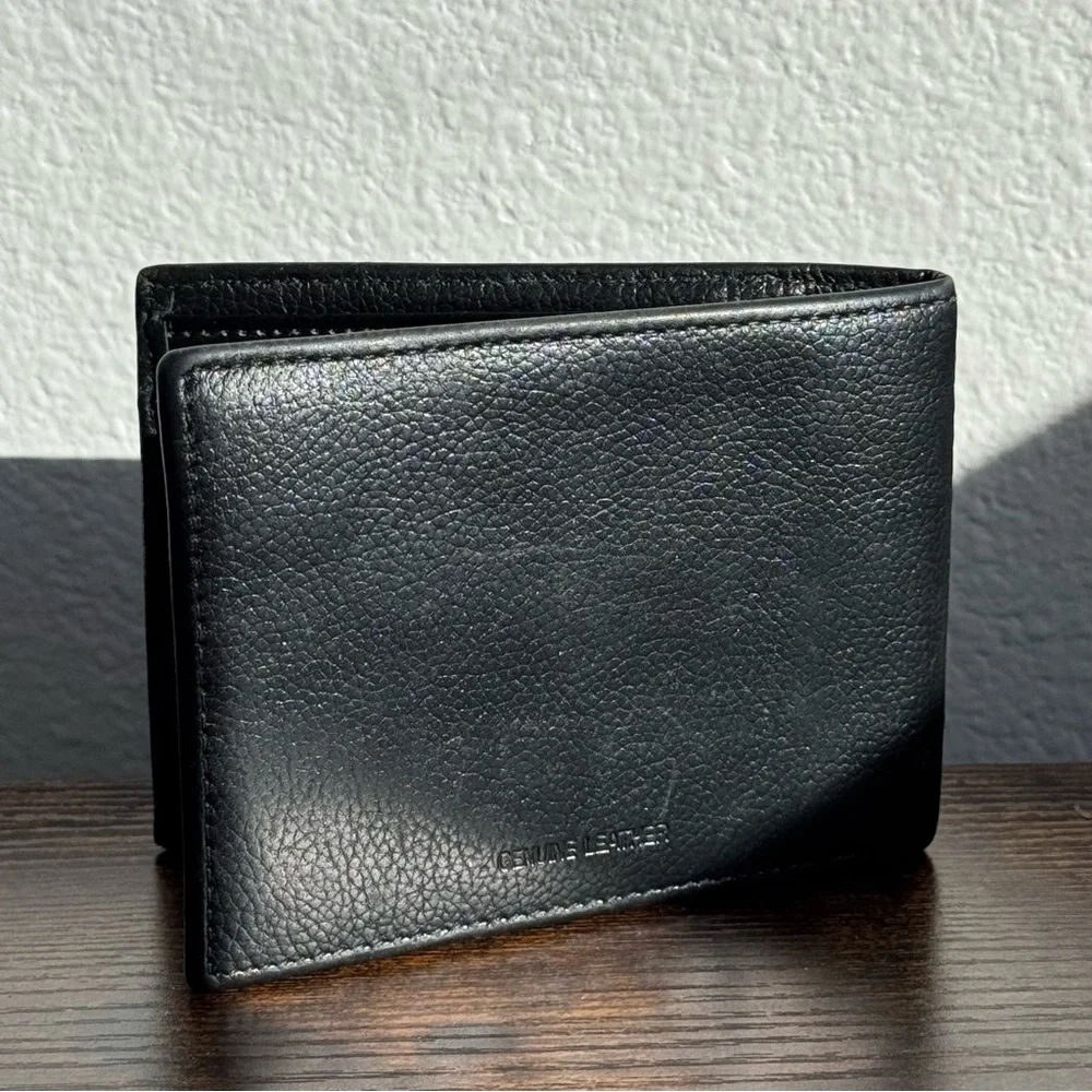 Perry Ellis Genuine Leather Bifold Wallet Black RFID Card Holder Men’s